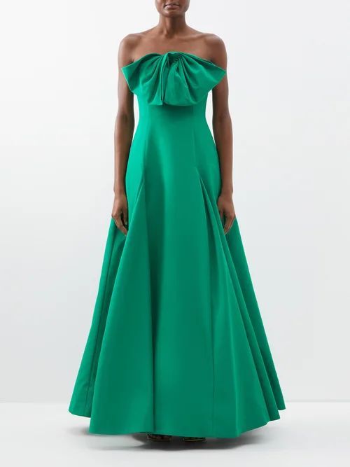 Bow-embellished Strapless Taffeta Gown - Womens - Green