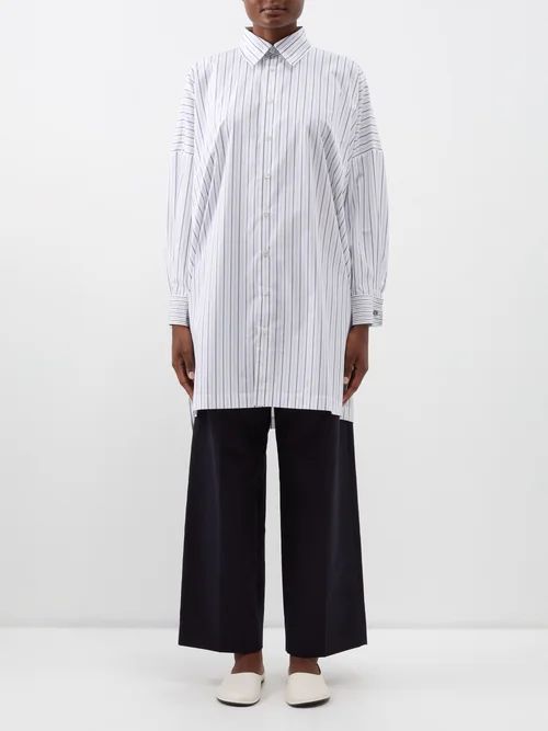Split-hem Pinstripe Organic-cotton Shirt - Womens - White