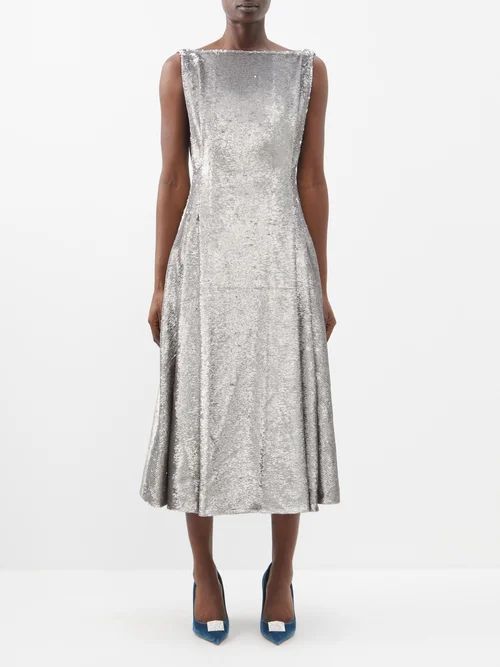 Chaya Open-back Sequinned Midi Dress - Womens - Silver