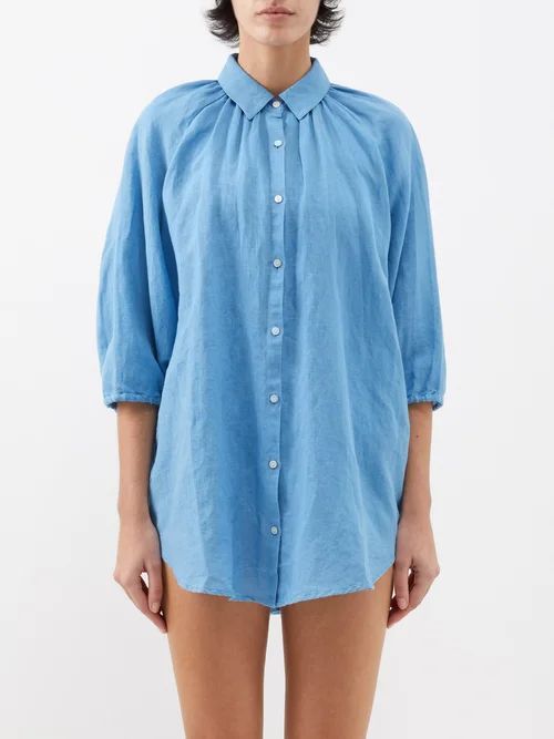 La Ponche Cotton-linen Blend Shirt - Womens - Light Blue