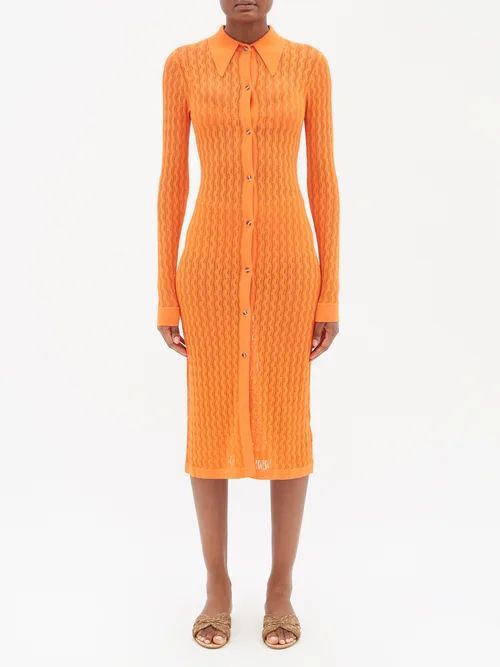 Tory Pointelle-knit Midi Dress - Womens - Orange