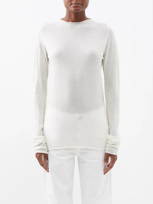 Raw-trim Responsible Merino-wool Crew-neck Sweater - Womens - Ivory