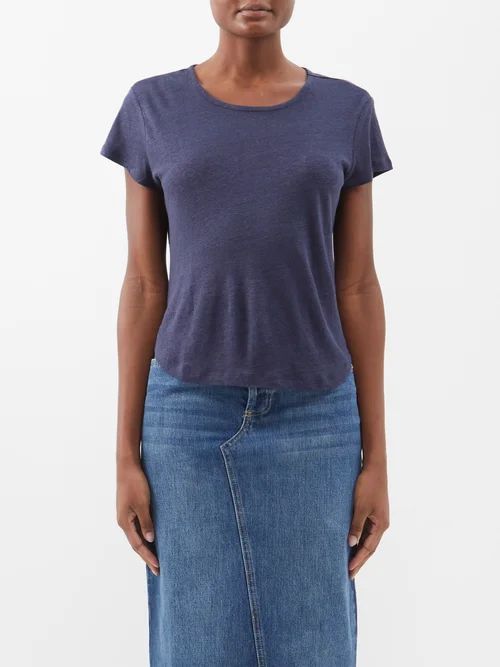 Easy True Organic-linen Jersey T-shirt - Womens - Blue