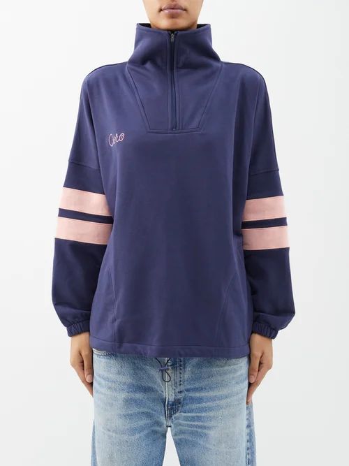 Eliza Organic-cotton Half-zip Sweatshirt - Womens - Navy Pink