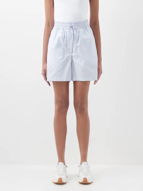 Anagram-logo Striped Cotton-poplin Shorts - Womens - Blue White