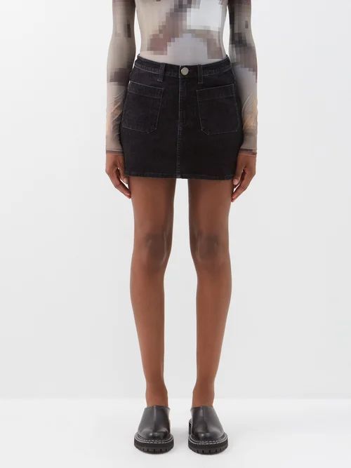 Flocked Denim Mini Skirt - Womens - Black