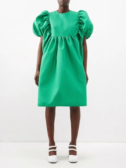 Dahlia Puff-sleeve Matelassé Midi Dress - Womens - Emerald