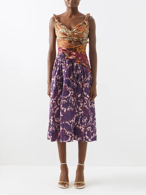 Tiggy Paisley-print Cutout Linen Dress - Womens - Multi