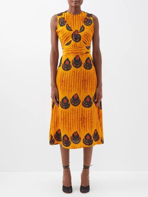 Nuanda Printed Silk-crepe Midi Dress - Womens - Orange Multi