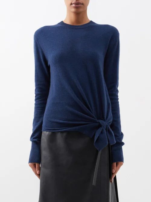 Nalini Side-tie Cashmere Sweater - Womens - Dark Blue