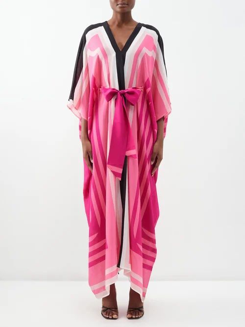 The Capri Silk Crepe De Chine Kaftan Dress - Womens - Pink Black