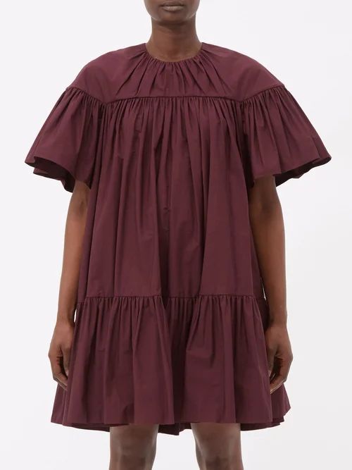 Zuri Gathered Cotton-poplin Mini Dress - Womens - Dark Red