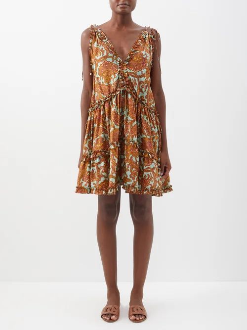 Tiggy Floral-print Silk Mini Dress - Womens - Mint Multi