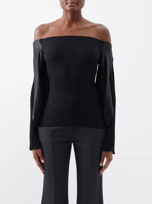 Sandford Off-the-shoulder Ribbed-knit Silk Top - Womens - Black