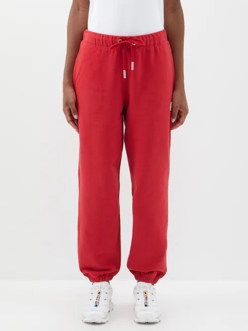 Logo-patch Cotton-jersey Track Pants - Womens - Red