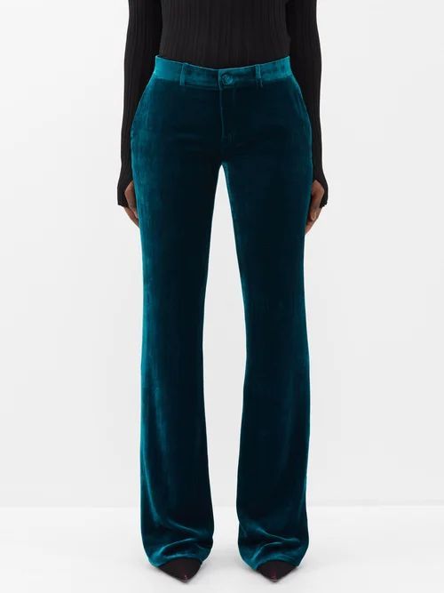 Gomez Velvet Flared Trousers - Womens - Blue Green