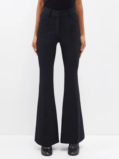 Flared Stretch-crepe Trousers - Womens - Black