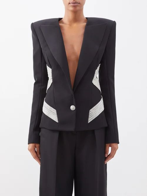 Crystal-embellished Wool Suit Jacket - Womens - Black Silver