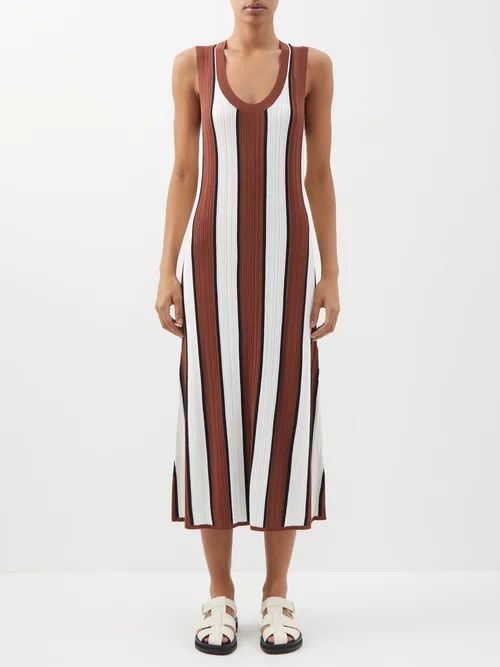 Striped Jersey Midi Dress - Womens - Brown Stripe