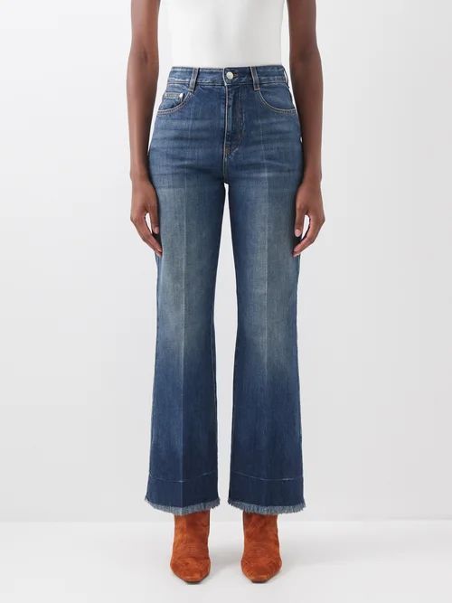High-rise Frayed-cuff Cropped Flare-leg Jeans - Womens - Denim