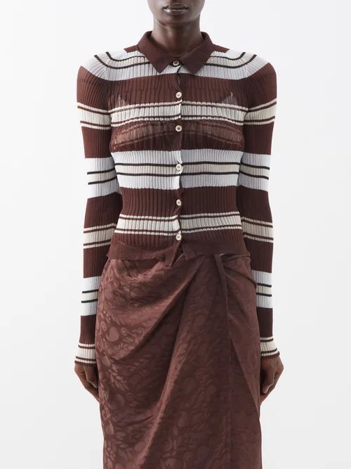 Sognu Striped Ribbed Jersey Shirt - Womens - Brown Multi