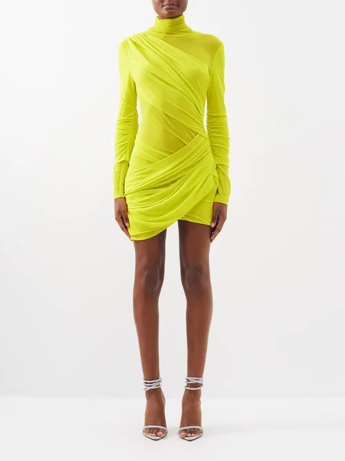 Ula Wrap-front Jersey Mini Dress - Womens - Yellow