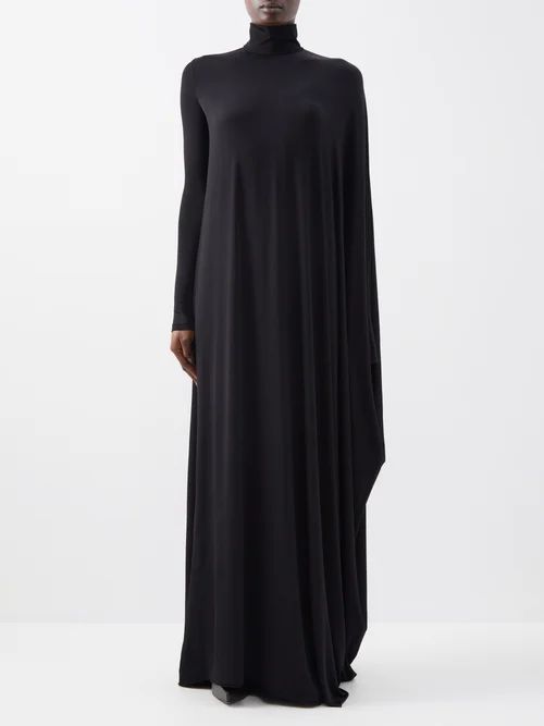 Asymmetric Draped Stretch-jersey Gown - Womens - Black