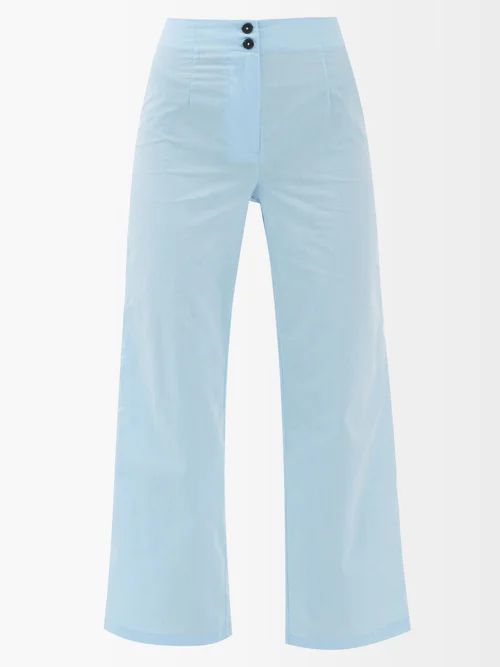 Faja High-rise Organic-cotton Wide-leg Trousers - Womens - Light Blue