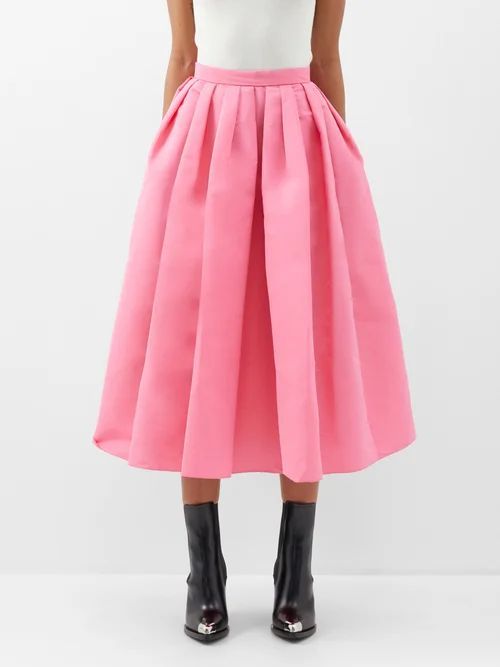High-rise Pleated Faille Midi Skirt - Womens - Light Pink