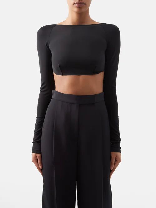 Open-back Long-sleeved Jersey Cropped Top - Womens - Black