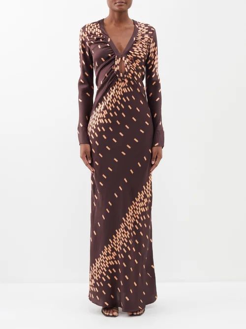 Voragine Keyhole Silk-charmeuse Maxi Dress - Womens - Brown