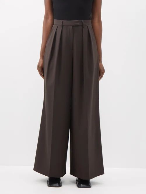 Varda Wool-blend Wide-leg Tailored Trousers - Womens - Dark Brown