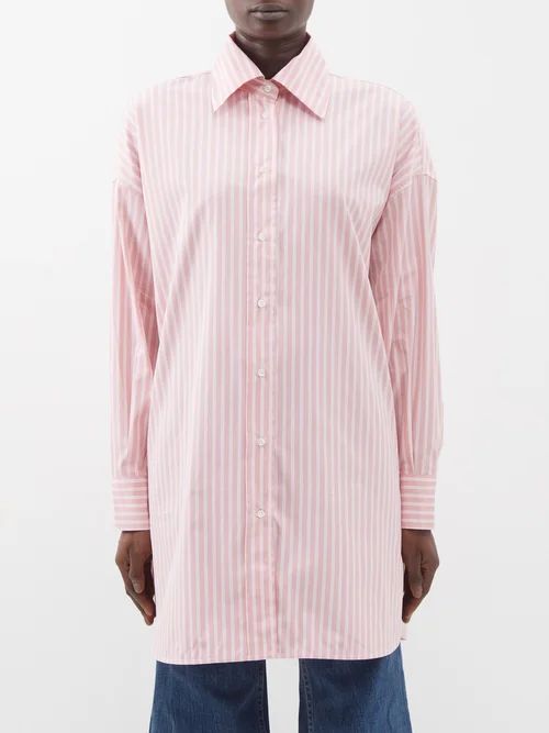 Striped Oversized Cotton-poplin Shirt - Womens - Light Pink