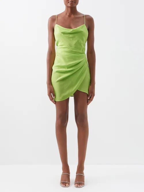 Shiroi Wrap-effect Silk Mini Dress - Womens - Green