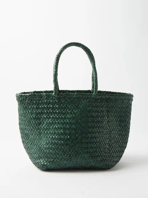 Grace Small Woven-leather Basket Bag - Womens - Dark Green