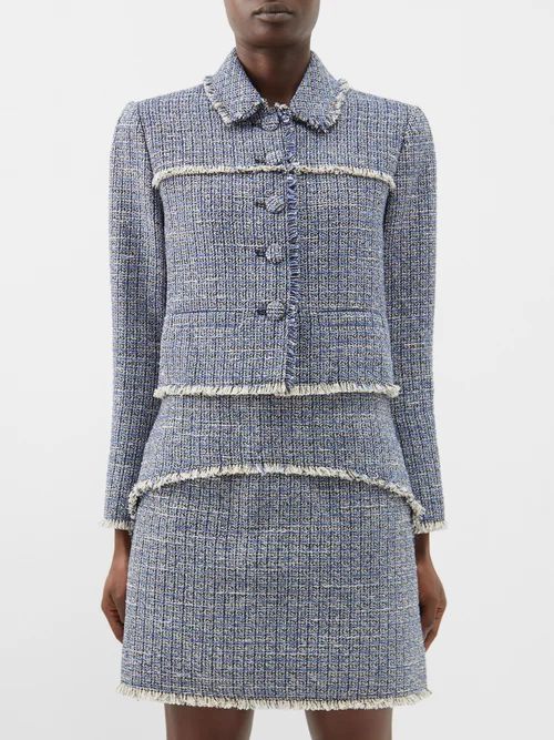 Cropped Tweed Jacket - Womens - Blue