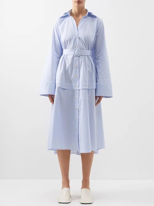 Palmer//harding - Spliced Striped Cotton Dress - Womens - Blue Stripe