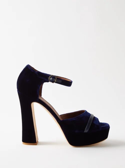 Yuri 125 Velvet Platform Sandals - Womens - Blue