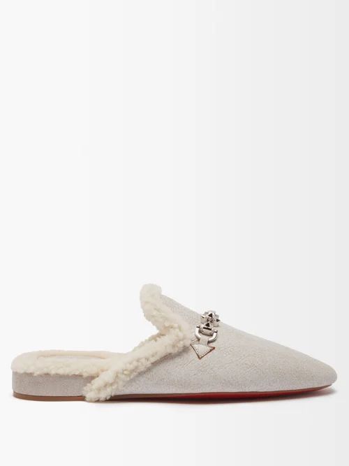 Woolito Spiked Shearling Backless Loafers - Womens - White