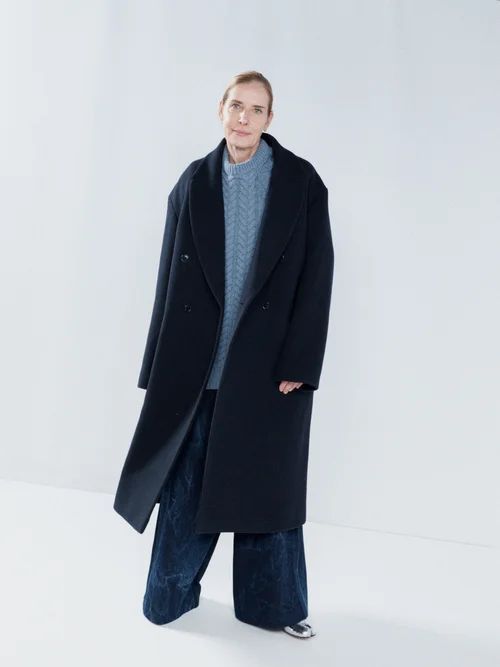 Responsible Wool Exaggerated Shoulder Overcoat - Womens - Navy