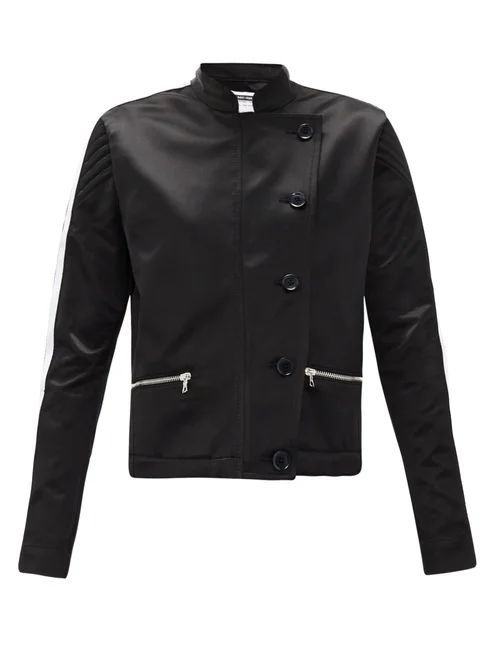 Scramble Side-stripe Upcycled Cotton-satin Jacket - Womens - Black
