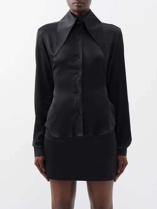 Ione Spearpoint-collar Satin Shirt - Womens - Black