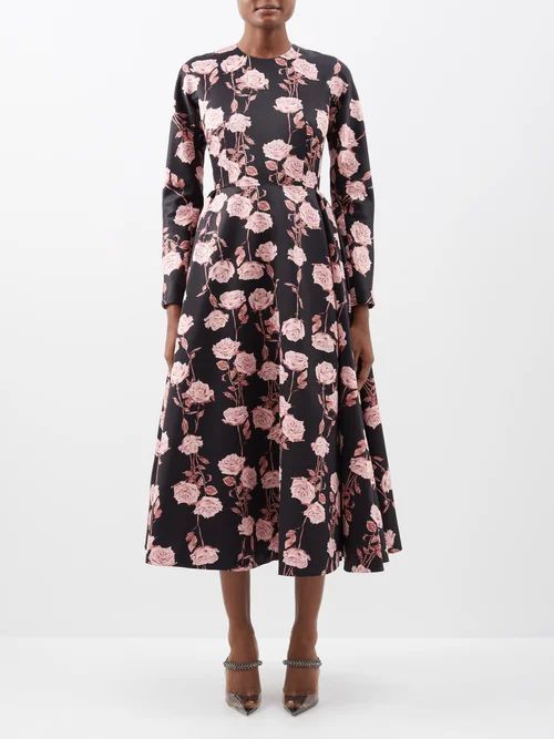 Annie Rose-print Taffeta-faille Midi Dress - Womens - Pink Black