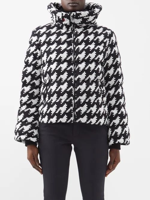 Flare Houndstooth Quilted Down Ski Jacket - Womens - Black White