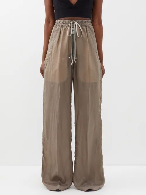 Geth Belas Drawstring-waist Cupro Trousers - Womens - Dark Beige