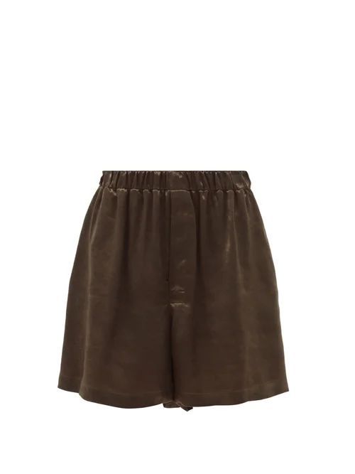 High-rise Satin Shorts - Womens - Brown