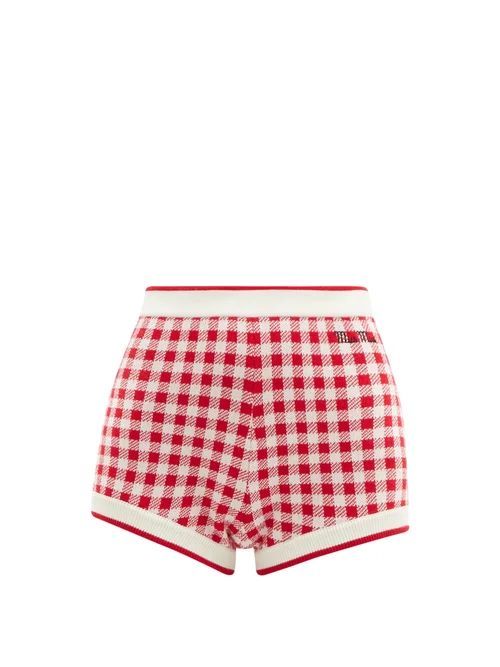 Logo-embroidered Gingham Wool Shorts - Womens - Red Multi