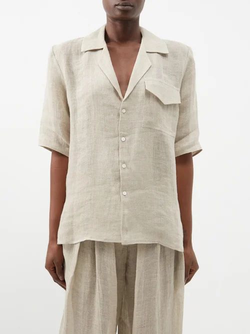 Harris Flap-pocket Organic-linen Shirt - Womens - Beige