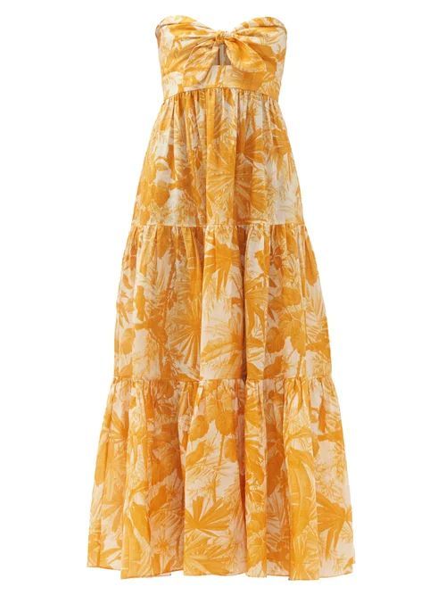 Mae Amber Palm-print Linen Maxi Dress - Womens - Yellow