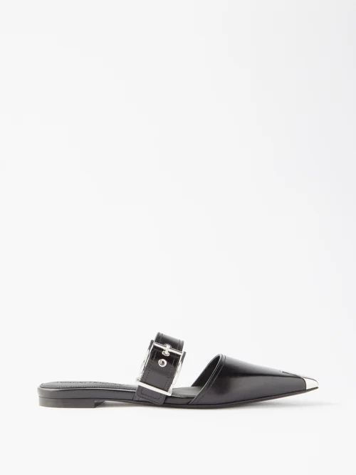 Punk 5 Metal-toecap Leather Mules - Womens - Black Silver